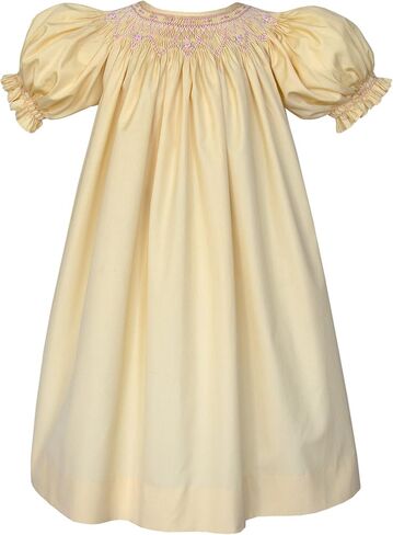 Girls Hand Smocked Yellow Bishop Dress with Pink Rosebud Embroidery Heirloom Spring Summer Birthday Easter Portrait in Kuwait