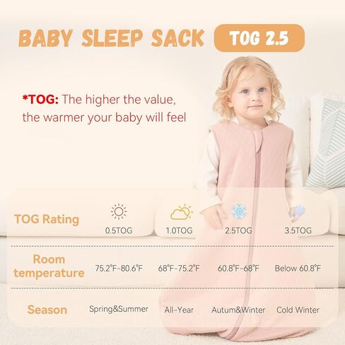 Yoofoss Baby Wearable Blanket TOG 2.5 Winter Sleep Sack 18-24 Months, 100% Organic Cotton Toddler Sleeping Sack with 2-Way Zipper Warm Quilted Sleep Sack in Kuwait