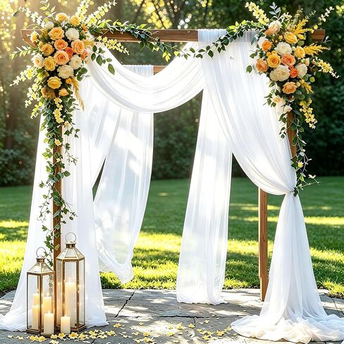 White Wedding Arch Draping Fabric Backdrop 29.5" X 20FT Sheer Drapes Fabric, 1 Panel White Drapes for Wedding Arbor Ceremony Birthday Party in Kuwait