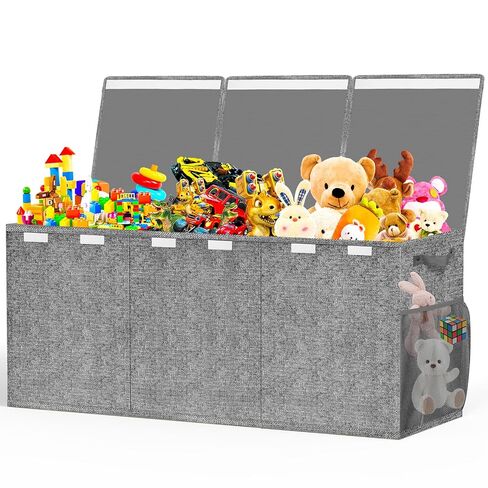Large Toy Box Storage with Lid, Collapsible Sturdy Toy Chest Bin Black | Toy Organizer with Dividers for Kids, Boys, Girls, Nursery, Playroom, Living Room, Bedroom, 40"x14"x16" in Saudi Arabia