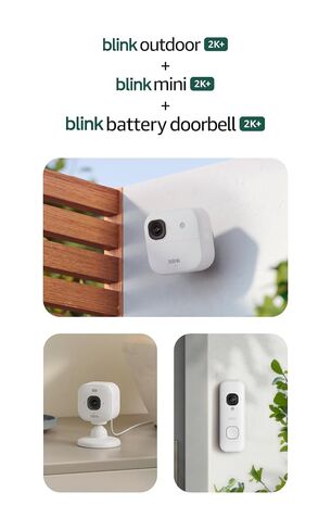 Blink Outdoor 2K+, Mini 2K+, and Battery Doorbell 2K+ (newest model) — Complete 2K security, long-lasting battery. Sync Module Core included — 2 Cameras + Doorbell (White) in Saudi Arabia