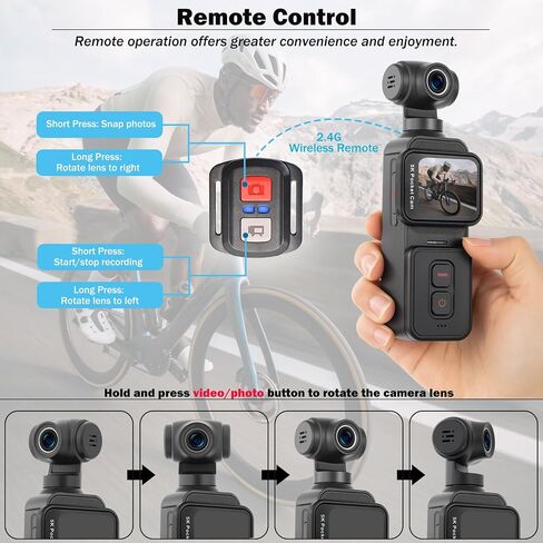5K Pocket Vlogging Camera with Face Tracking, 64GB Card | Vlog Body POV Camera, Action Cam 5K, WiFi, Electronic 270° Rotating Lens, Touch Screen, Remote Control, External MIC in Saudi Arabia