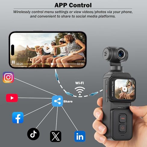 5K Pocket Vlogging Camera with Face Tracking, 64GB Card | Vlog Body POV Camera, Action Cam 5K, WiFi, Electronic 270° Rotating Lens, Touch Screen, Remote Control, External MIC in Saudi Arabia