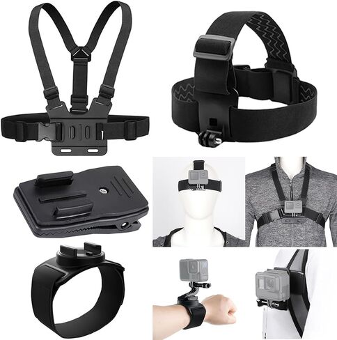 4 in 1 Camera Accessories Kit Head Strap, Chest Strap, Backpack Clip, Wrist Strap Mount Compatible with GoPro Hero 13 12 11 10 9 8 7 6 5 4, Session & Most Action Camera in Kuwait