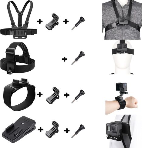 4 in 1 Camera Accessories Kit Head Strap, Chest Strap, Backpack Clip, Wrist Strap Mount Compatible with GoPro Hero 13 12 11 10 9 8 7 6 5 4, Session & Most Action Camera in Kuwait
