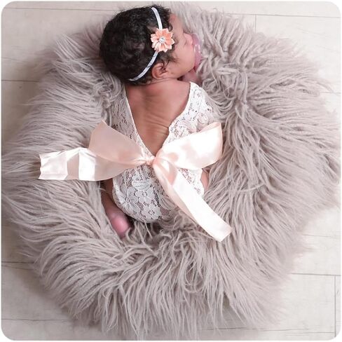 Newborn Lace Romper Baby Girl Outfit Photography Prop Vintage Romper with Ribbon Bow and Matching Headband in Kuwait