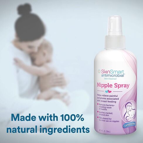 SkinSmart Nipple Relief Spray for Breastfeeding, Hypochlorous Acid, 8 oz | Naturally Soothing, for Chapped & Cracked Nipples, Lanolin-Free, made with 100% Natural Ingredients, Perfume Free No Parabens in Saudi Arabia