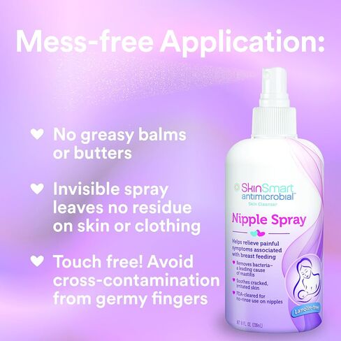 SkinSmart Nipple Relief Spray for Breastfeeding, Hypochlorous Acid, 8 oz | Naturally Soothing, for Chapped & Cracked Nipples, Lanolin-Free, made with 100% Natural Ingredients, Perfume Free No Parabens in Saudi Arabia