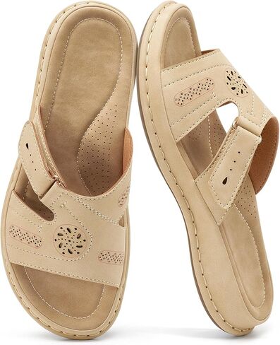 Womens Casual Slide Sandals: Adjustable Fit & Non-Slip Rubber Outsole for Errands - Arch Support & Cushioned Memory Foam Insole for Outdoor & Indoor Comfort - For Busy Women in Kuwait