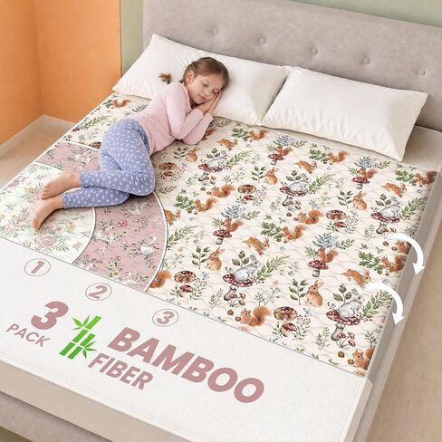 Potty Training Pee Pads for Kids & Toddlers Viscose from Bamboo 3 Pack, 100% Waterproof Absorbent Non-Slip Bed Wetting Pad for Twin Beds, Reusable Washable Sheet & Mattress Protector, 36x36 in Saudi Arabia