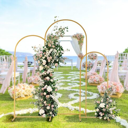 VINGLI Wedding Arch Backdrop 3-Piece Set, Round Top Backdrop Stand 72in & 59.8in & 48in w/Ground Nails, Metal Arch Frame for Anniversary, Banquet, Brithday Party in Saudi Arabia