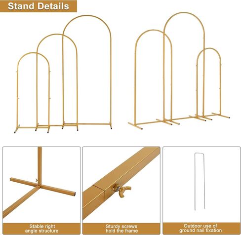 VINGLI Wedding Arch Backdrop 3-Piece Set, Round Top Backdrop Stand 72in & 59.8in & 48in w/Ground Nails, Metal Arch Frame for Anniversary, Banquet, Brithday Party in Saudi Arabia