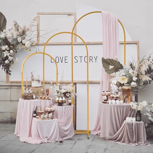 VINGLI Wedding Arch Backdrop 3-Piece Set, Round Top Backdrop Stand 72in & 59.8in & 48in w/Ground Nails, Metal Arch Frame for Anniversary, Banquet, Brithday Party in Saudi Arabia
