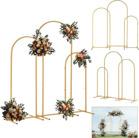VINGLI Wedding Arch Backdrop 3-Piece Set, Round Top Backdrop Stand 72in & 59.8in & 48in w/Ground Nails, Metal Arch Frame for Anniversary, Banquet, Brithday Party in Saudi Arabia