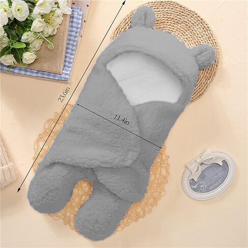 Nunibum Baby Swaddle Blanket Boys Girls Cute Bear Plush Essential Receiving Blanket Ultra-Soft Newborn Registry Sleeping Wraps for Infant 0-6 Months - Grey in Kuwait