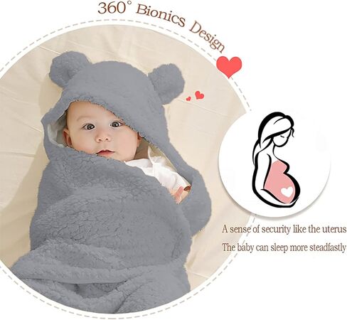Nunibum Baby Swaddle Blanket Boys Girls Cute Bear Plush Essential Receiving Blanket Ultra-Soft Newborn Registry Sleeping Wraps for Infant 0-6 Months - Grey in Kuwait