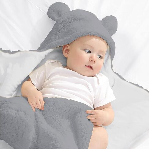 Nunibum Baby Swaddle Blanket Boys Girls Cute Bear Plush Essential Receiving Blanket Ultra-Soft Newborn Registry Sleeping Wraps for Infant 0-6 Months - Grey in Kuwait