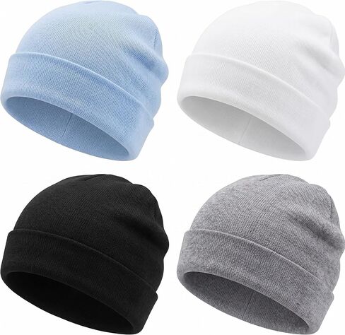 4 Pcs Baby Hats Newborn Girls Boys, Soft Preemie Hat Infant Beanie | Cotton Infant Beanie Nursery Hospital Caps, Snug Fit No Slip Baby Hats 0-3 Months in Kuwait