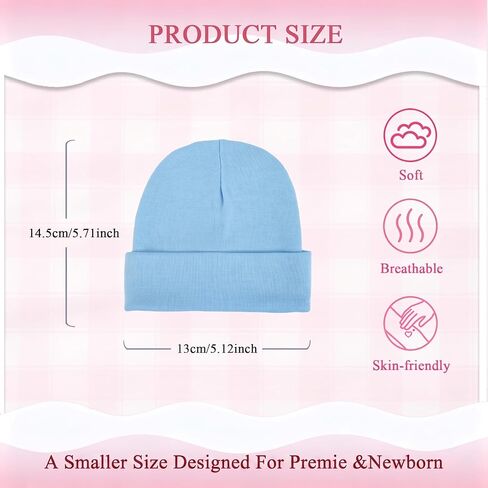 4 Pcs Baby Hats Newborn Girls Boys, Soft Preemie Hat Infant Beanie | Cotton Infant Beanie Nursery Hospital Caps, Snug Fit No Slip Baby Hats 0-3 Months in Kuwait