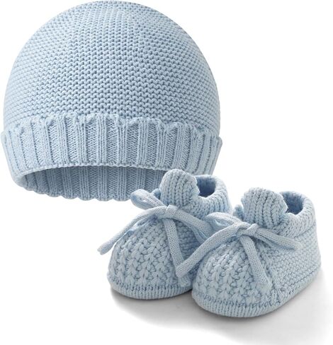 Baby Booties with Hat Set | Newborn Knit Shoes Soft Infant Booties, 2 PCS for Baby Boy Girl in Saudi Arabia