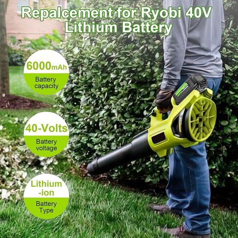 6.0Ah Battery and Charger Replacement for Ryobi 40V Battery and Charger | Replacement for Ryobi 40V Battery OP4050A OP4015 OP40201 OP40261 OP4030 OP40301 and Chargers OP401 ZROP401 in Saudi Arabia