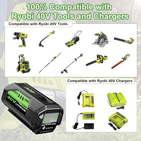 6.0Ah Battery and Charger Replacement for Ryobi 40V Battery and Charger | Replacement for Ryobi 40V Battery OP4050A OP4015 OP40201 OP40261 OP4030 OP40301 and Chargers OP401 ZROP401 in Saudi Arabia