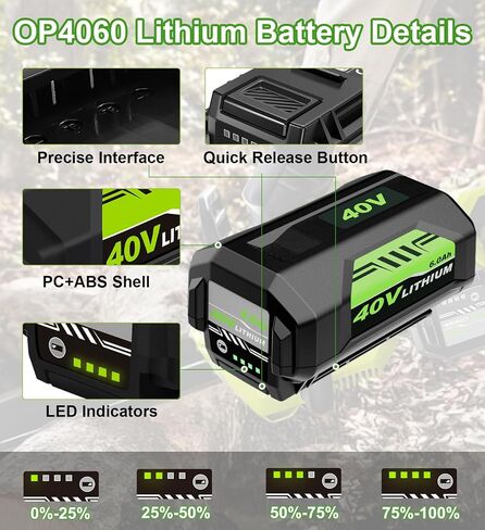 6.0Ah Battery and Charger Replacement for Ryobi 40V Battery and Charger | Replacement for Ryobi 40V Battery OP4050A OP4015 OP40201 OP40261 OP4030 OP40301 and Chargers OP401 ZROP401 in Saudi Arabia