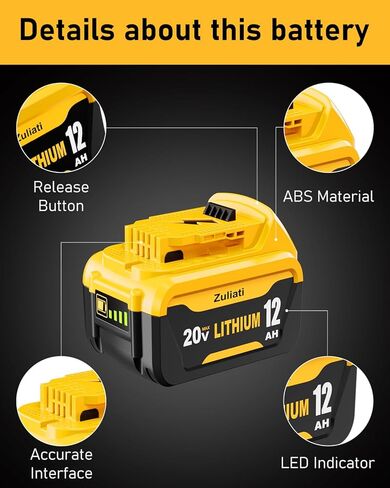 12.0Ah Replacement for Dewalt 20V Max Battery and DCB104 Charger(5PackS) | Compatible with Dewalt 20V Tools,Impact Driver,Hammer Drill,Sawzall,Vacuum in Kuwait
