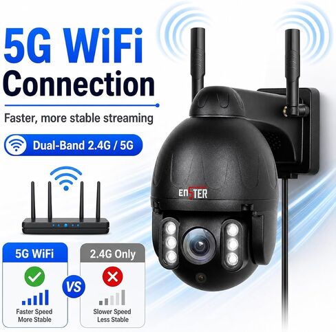 ENSTER 2.4/5G Security Camera Outdoor, 5MP PTZ WiFi Camera for Home Security Full Metal, Human Detection, Onvif RTSP Camera Auto Tracking, Color Night Vision, 2-Way Audio, IP66 Waterproof in Kuwait