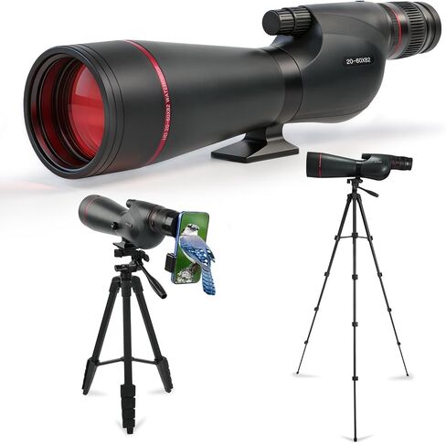 20-60x82 Spotting Scope with Tripod for Bird Watching FMC BAK4 Prism | Straight Spotter Scope with Full Size Tripod & Phone Adapter, Upgraded Eyepiece Low Light Vision IPX7 Waterproof for Hunting in Kuwait