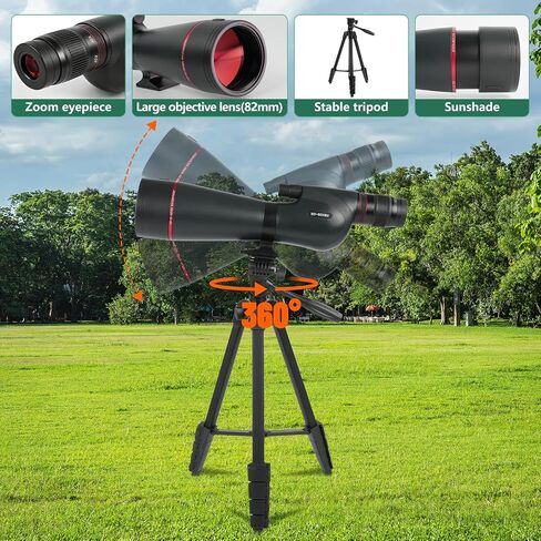 20-60x82 Spotting Scope with Tripod for Bird Watching FMC BAK4 Prism | Straight Spotter Scope with Full Size Tripod & Phone Adapter, Upgraded Eyepiece Low Light Vision IPX7 Waterproof for Hunting in Kuwait