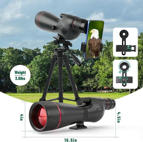20-60x82 Spotting Scope with Tripod for Bird Watching FMC BAK4 Prism | Straight Spotter Scope with Full Size Tripod & Phone Adapter, Upgraded Eyepiece Low Light Vision IPX7 Waterproof for Hunting in Kuwait