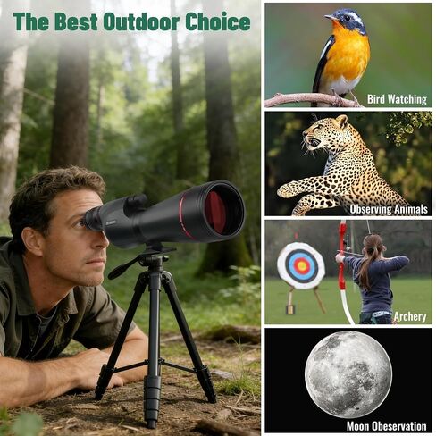 20-60x82 Spotting Scope with Tripod for Bird Watching FMC BAK4 Prism | Straight Spotter Scope with Full Size Tripod & Phone Adapter, Upgraded Eyepiece Low Light Vision IPX7 Waterproof for Hunting in Kuwait