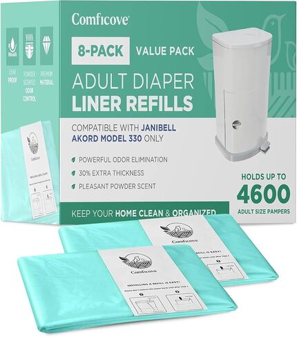 8 Pack Adult Diaper Liner Refills, Compatible with Janibell Akord 330 Model, Adult Diaper System to Eliminate Waste, Odor Resistant by Comficove (8pk) in Kuwait