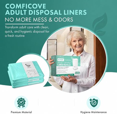 8 Pack Adult Diaper Liner Refills, Compatible with Janibell Akord 330 Model, Adult Diaper System to Eliminate Waste, Odor Resistant by Comficove (8pk) in Kuwait