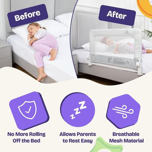 ComfyBumpy 2-Pack Bed Rail for Toddlers 35.5" L x 19.5" H | Toddler Bed Rails for Twin, Full & Toddler Mattress Size | Swing Down Rail Guard | Mattress Side Rail for Kids | Gray in Saudi Arabia