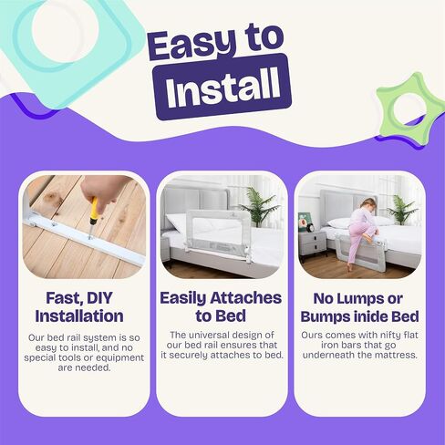 ComfyBumpy 2-Pack Bed Rail for Toddlers 35.5" L x 19.5" H | Toddler Bed Rails for Twin, Full & Toddler Mattress Size | Swing Down Rail Guard | Mattress Side Rail for Kids | Gray in Saudi Arabia