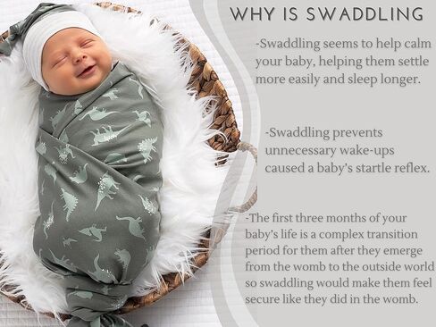 Baby Boy Receiving Blanket Swaddle Blanket Newborn Wrap Sack Headband Set -Dinosaur Pattern (Green) in Kuwait