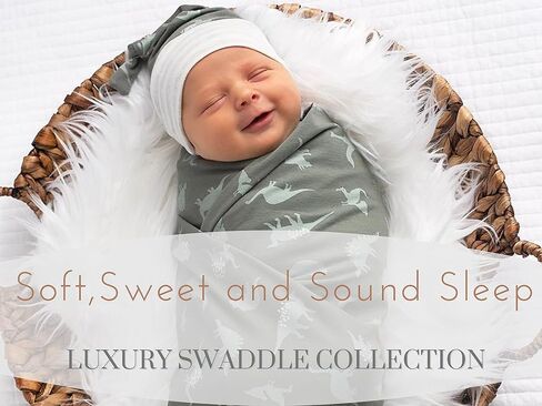 Baby Boy Receiving Blanket Swaddle Blanket Newborn Wrap Sack Headband Set -Dinosaur Pattern (Green) in Kuwait