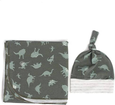 Baby Boy Receiving Blanket Swaddle Blanket Newborn Wrap Sack Headband Set -Dinosaur Pattern (Green) in Kuwait
