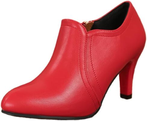Women's Large Size Pointed Toe High Heel Short Boots for Office Work | Smooth PU upper, stable block heel, slip on design, daily commuting, soft footbed support in Saudi Arabia