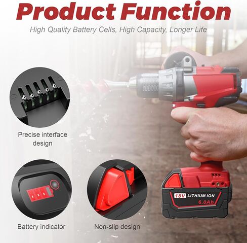 4 Pack 6.0Ah 18v Replacement for Milwaukee MK18 Battery 48-11-1850 48-11-1840 48-11-1890 48-11-1815 Cordless Tools in Kuwait