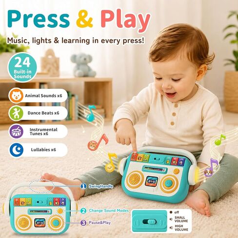 Baby Musical Toys, 2-in-1 Music Player & Light Up Tambourine 12M+ | Sensory Early Learning Instrument Gift Set, 33 Sounds & Flashing Lights for Toddlers 1-3 Boys Girls Birthday Christmas in Kuwait