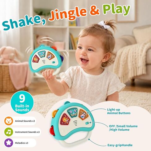 Baby Musical Toys, 2-in-1 Music Player & Light Up Tambourine 12M+ | Sensory Early Learning Instrument Gift Set, 33 Sounds & Flashing Lights for Toddlers 1-3 Boys Girls Birthday Christmas in Kuwait