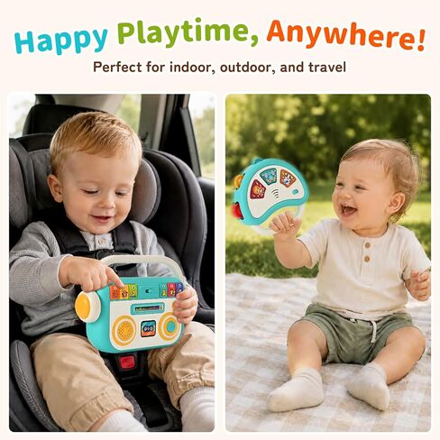 Baby Musical Toys, 2-in-1 Music Player & Light Up Tambourine 12M+ | Sensory Early Learning Instrument Gift Set, 33 Sounds & Flashing Lights for Toddlers 1-3 Boys Girls Birthday Christmas in Kuwait