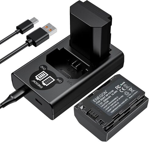 ENEGON NP-FZ100 Battery Replacement and A7iii Battery Charger for Sony A7iii, A7iv, A7C, A6700, A6600, ZV-E1, ZV-E10ii, FX3, FX30, A9, Alpha 9, Alpha 9S, A9S, A7R3, A7R4 Camera Batteries, 2 Packs in Saudi Arabia