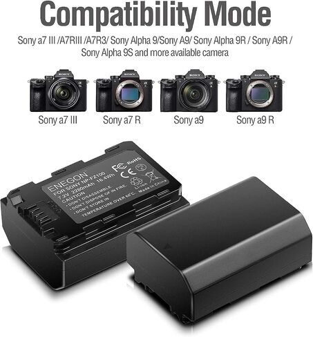 ENEGON NP-FZ100 Battery Replacement and A7iii Battery Charger for Sony A7iii, A7iv, A7C, A6700, A6600, ZV-E1, ZV-E10ii, FX3, FX30, A9, Alpha 9, Alpha 9S, A9S, A7R3, A7R4 Camera Batteries, 2 Packs in Saudi Arabia