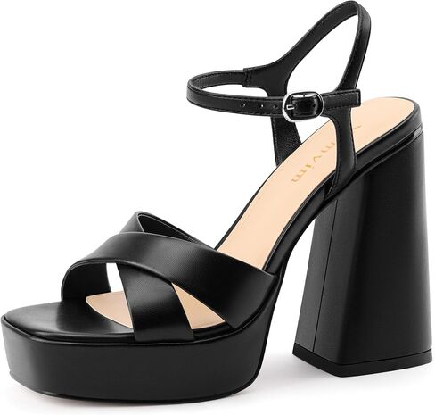 Platform Heels for Women 5 Inch Chunky High Heeled Sandals Suqare Open Toe with Ankle Strap for Party Evening Wedding in Kuwait