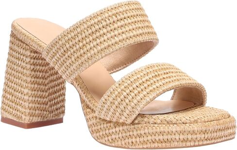 Women's Raffia Platform Heels Block Heeled Sandals Summer Beach Woven Chunky Slip On Casual Vacation in Saudi Arabia