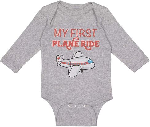 Baby Long Sleeve Bodysuit My First Plane Ride Pilot Boy & Girl Clothes Cotton Oxford Gray Design Only 6 Months in Kuwait